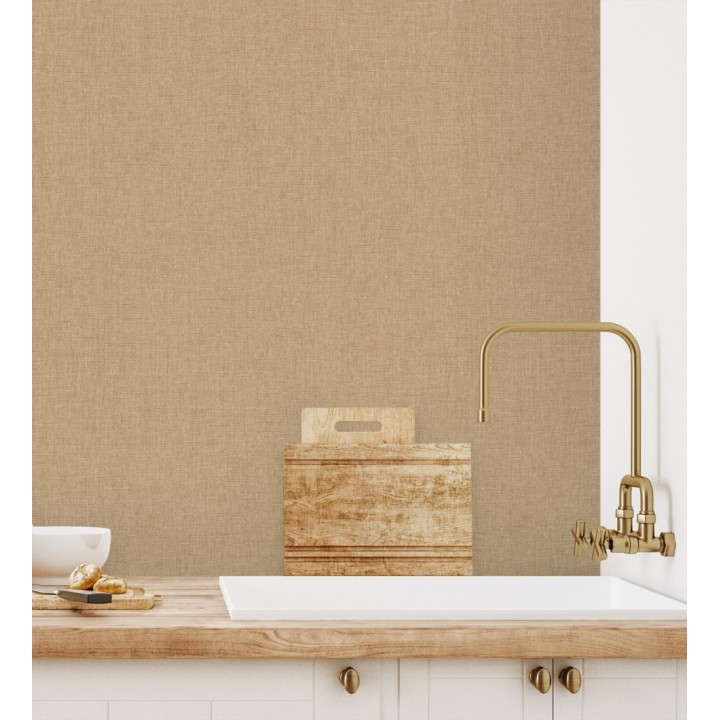 Papel pintado liso tejido de lino trama fina color taupe - Batty Plain 684591
