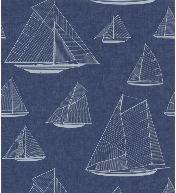Papel pintado dibujo de barcos de vela fondo azul - Sailor Port 126566