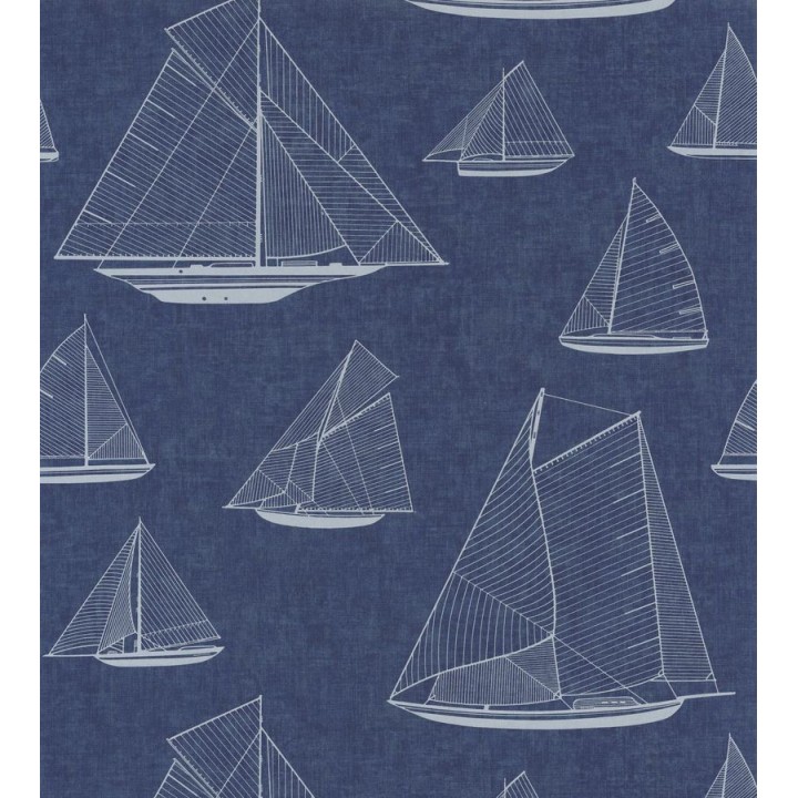 Papel pintado dibujo de barcos de vela fondo azul - Sailor Port 126566