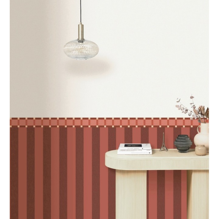 Papel pintado de rayas color burdeos y rojo imitando al tejido de lino - Garbo Stripes 684595