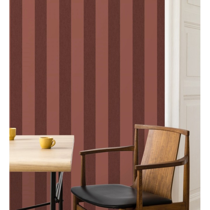Papel pintado de rayas color burdeos y rojo imitando al tejido de lino - Garbo Stripes 684595