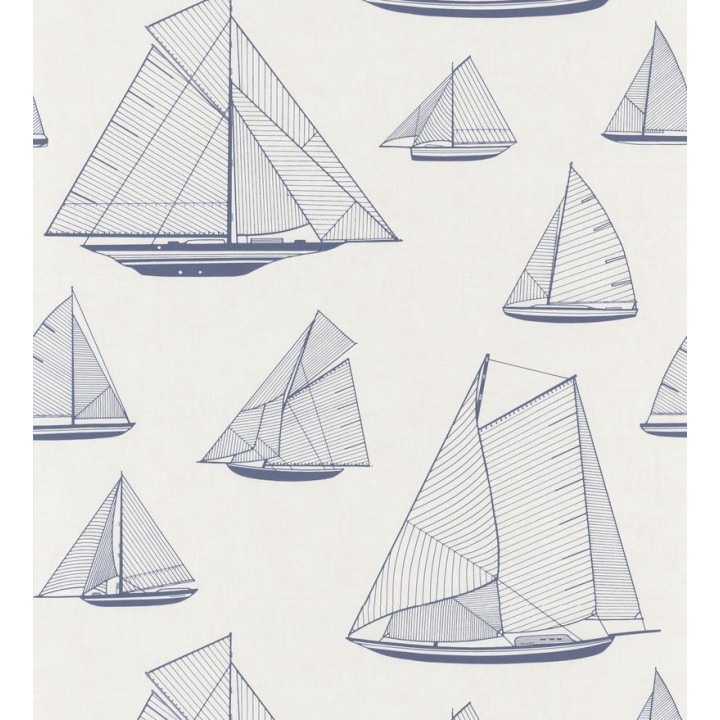Papel pintado dibujo de barcos de vela color azul - Sailor Port 126568
