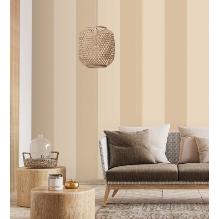 Papel pintado de rayas anchas con textura textil en tonos almendra - Limerick Lofted 684597