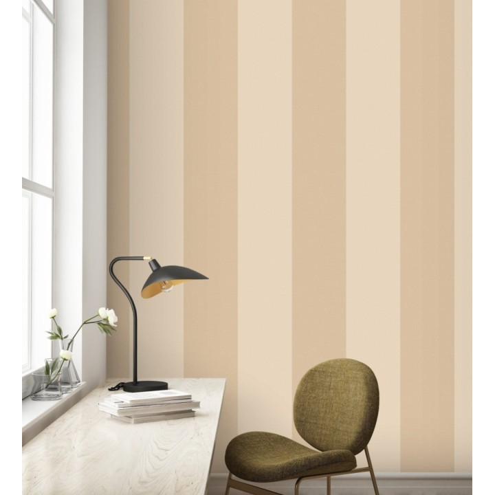 Papel pintado de rayas anchas con textura textil en tonos almendra - Limerick Lofted 684597