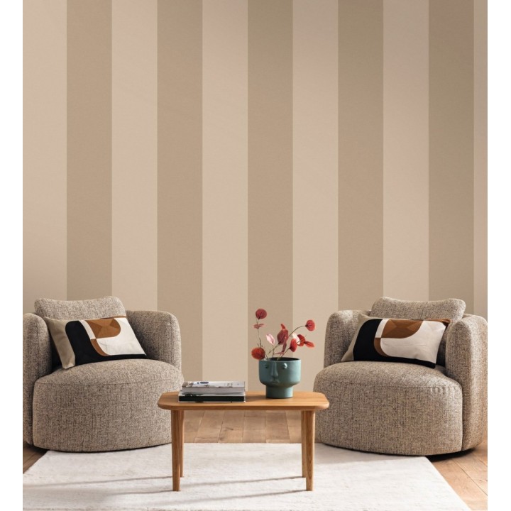 Papel pintado de rayas anchas con textura textil en tonos taupe - Limerick Lofted 684598