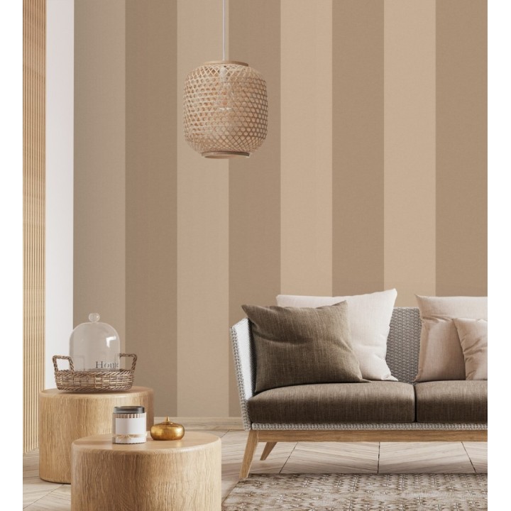 Papel pintado de rayas anchas con textura textil en tonos taupe - Limerick Lofted 684598