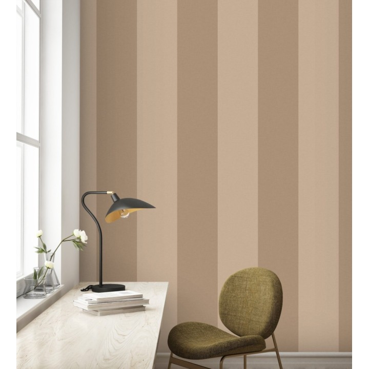 Papel pintado de rayas anchas con textura textil en tonos taupe - Limerick Lofted 684598