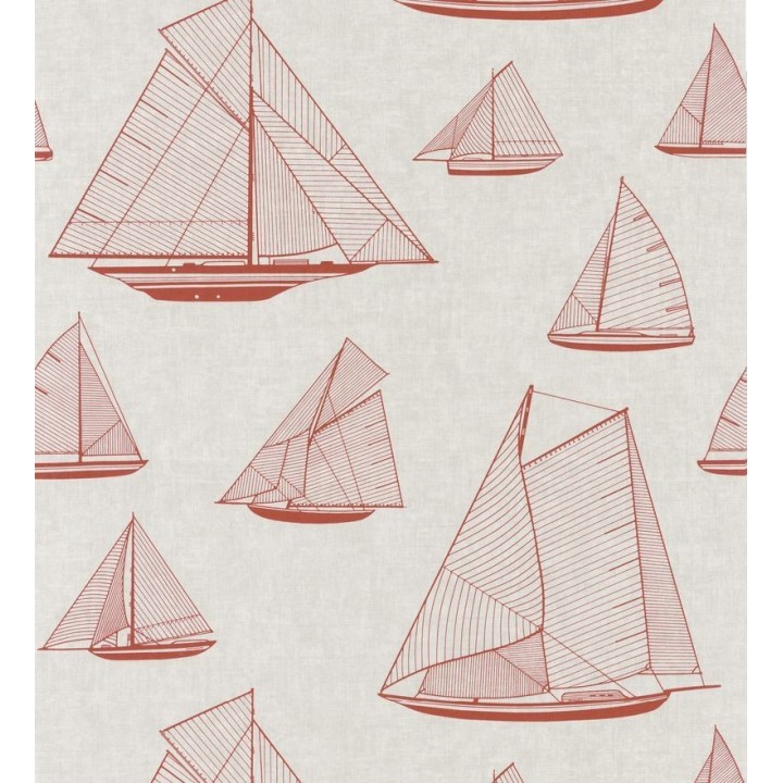 Papel pintado dibujo de barcos de vela color terracota - Sailor Port 126569