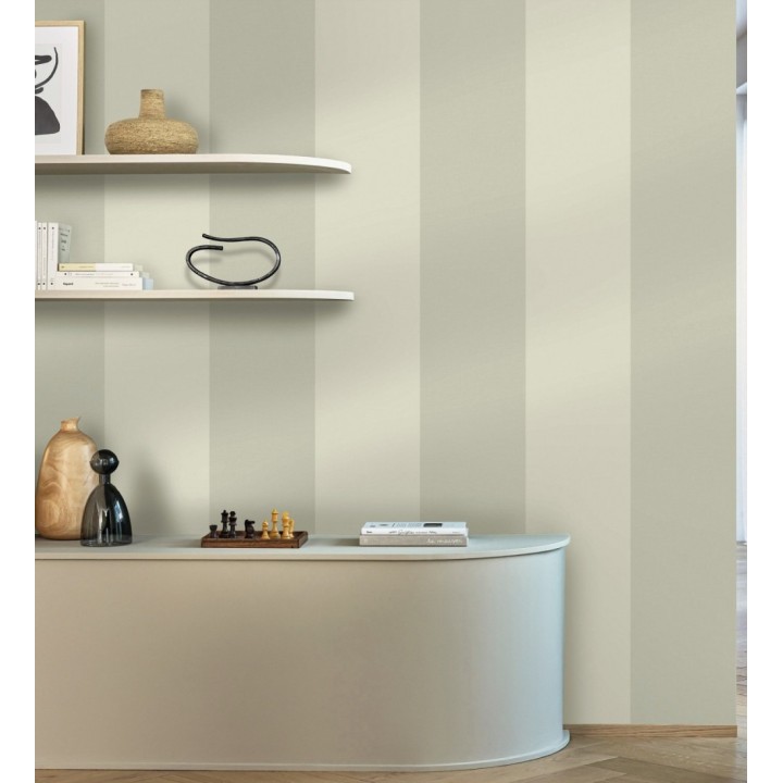 Papel pintado de rayas anchas con textura textil en tonos gris verdoso - Limerick Lofted 684599