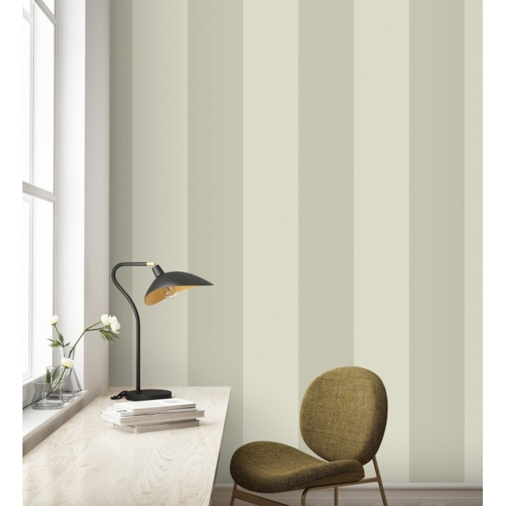 Papel pintado de rayas anchas con textura textil en tonos gris verdoso - Limerick Lofted 684599