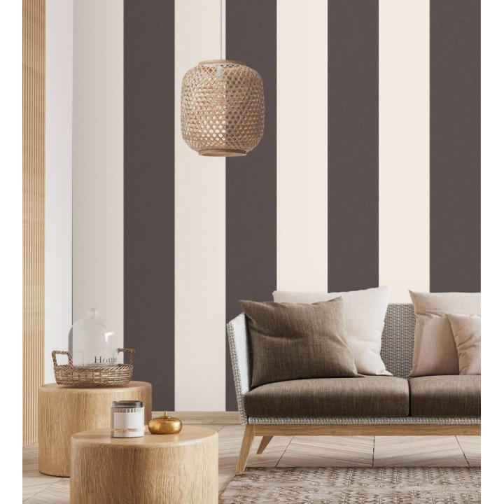 Papel pintado de rayas anchas con textura textil en tonos negro y blanco - Limerick Lofted 684600