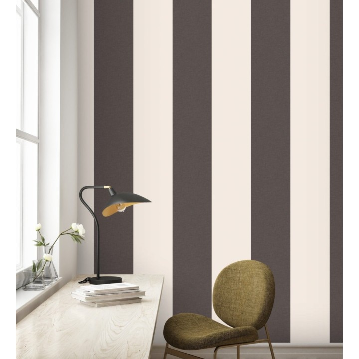 Papel pintado de rayas anchas con textura textil en tonos negro y blanco - Limerick Lofted 684600