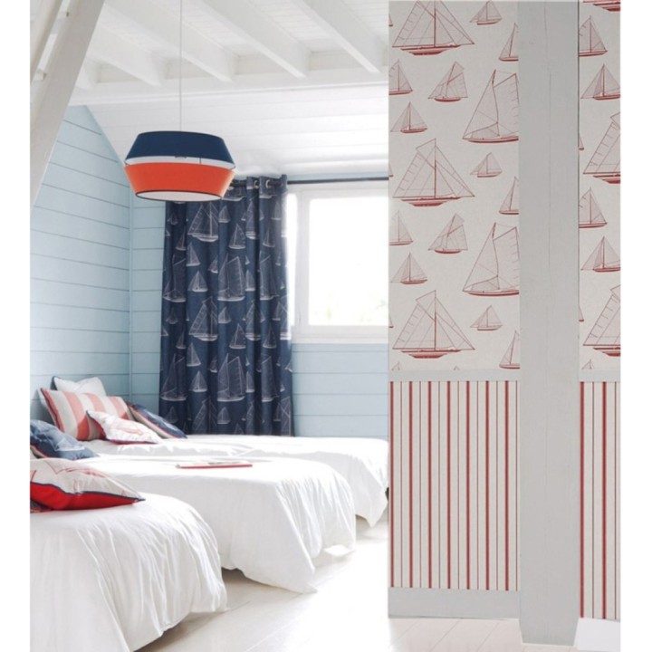 Papel pintado dibujo de barcos de vela color terracota - Sailor Port 126569