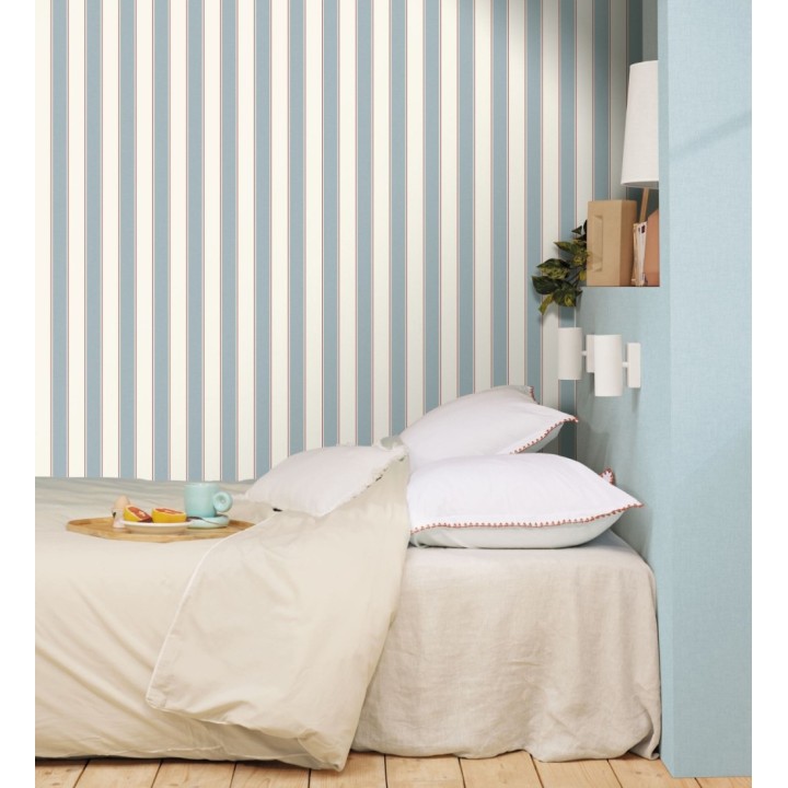 Papel pintado rayas elegantes en tono azul y rojo fondo blanco - Windsor Supreme 684603