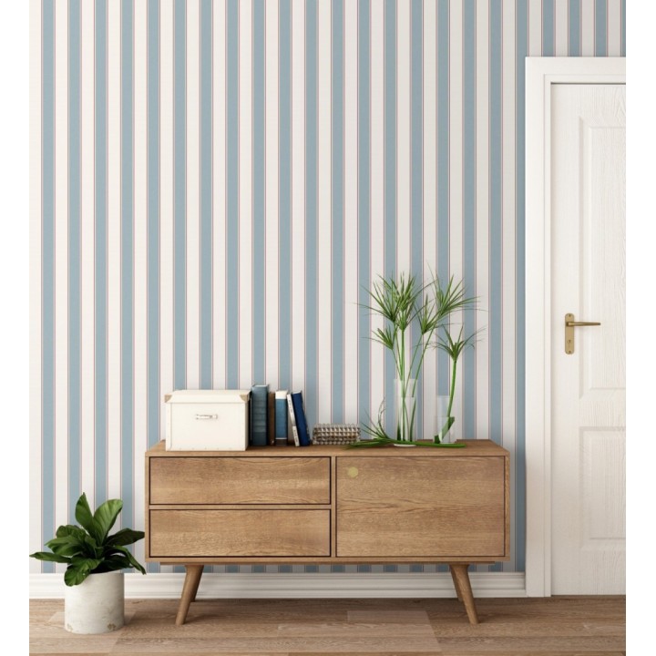 Papel pintado rayas elegantes en tono azul y rojo fondo blanco - Windsor Supreme 684603