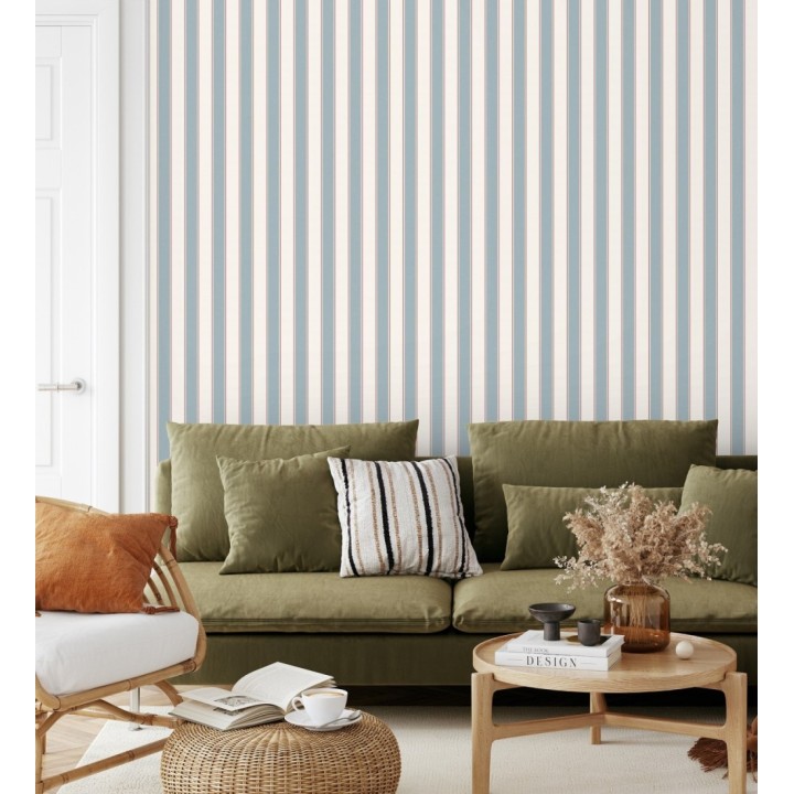 Papel pintado rayas elegantes en tono azul y rojo fondo blanco - Windsor Supreme 684603