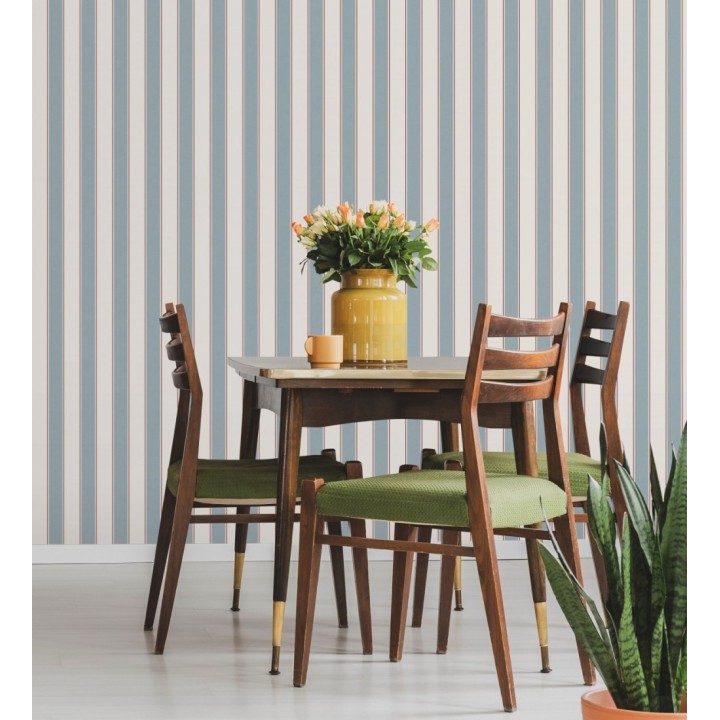 Papel pintado rayas elegantes en tono azul y rojo fondo blanco - Windsor Supreme 684603