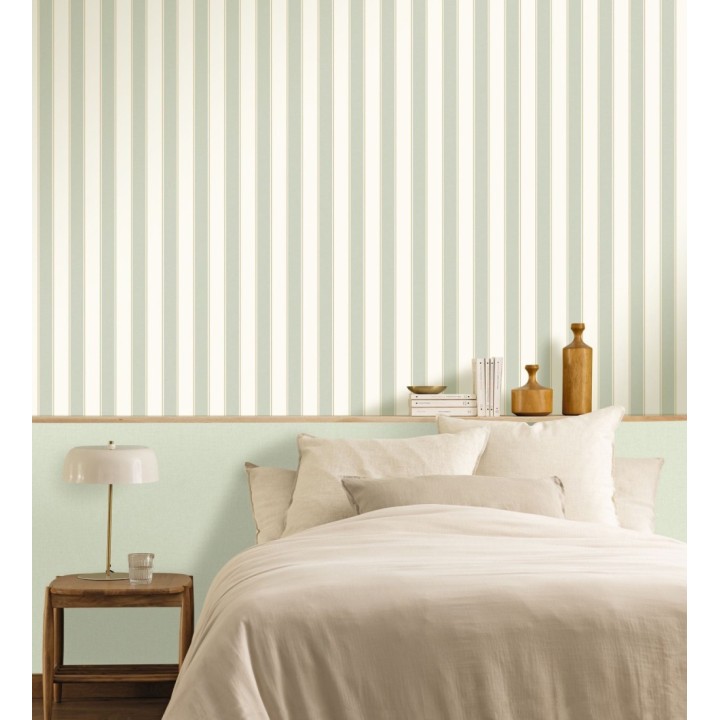 Papel pintado rayas elegantes en tono verde y oro fondo blanco - Windsor Supreme 684605