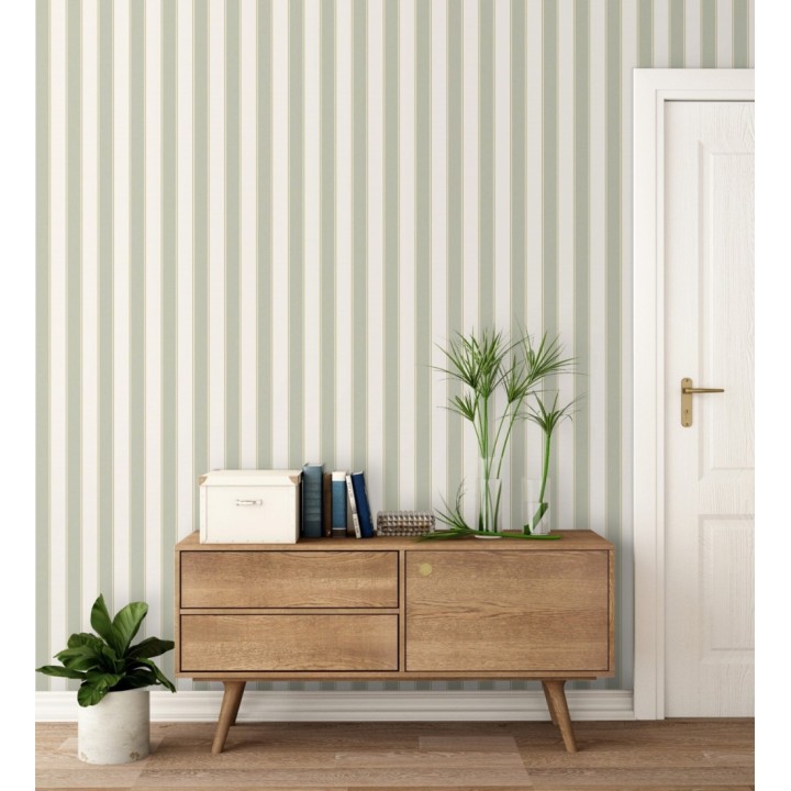 Papel pintado rayas elegantes en tono verde y oro fondo blanco - Windsor Supreme 684605