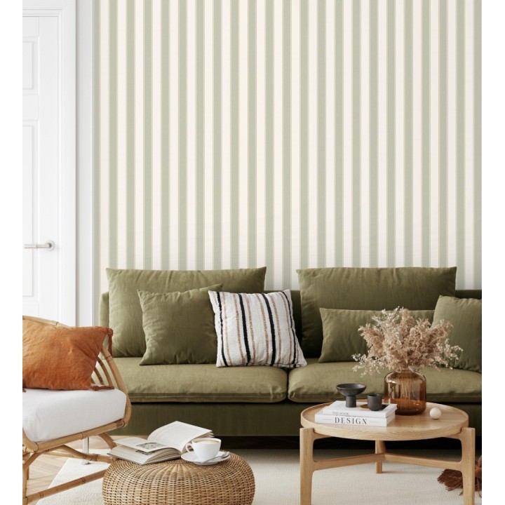 Papel pintado rayas elegantes en tono verde y oro fondo blanco - Windsor Supreme 684605