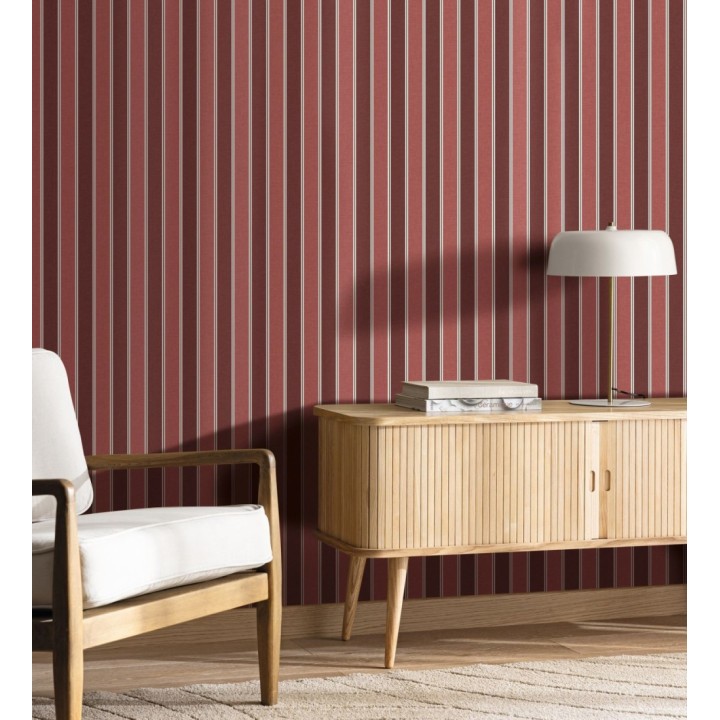 Papel pintado rayas elegantes en tonos rojo y rojo burdeos - Windsor Supreme 684606