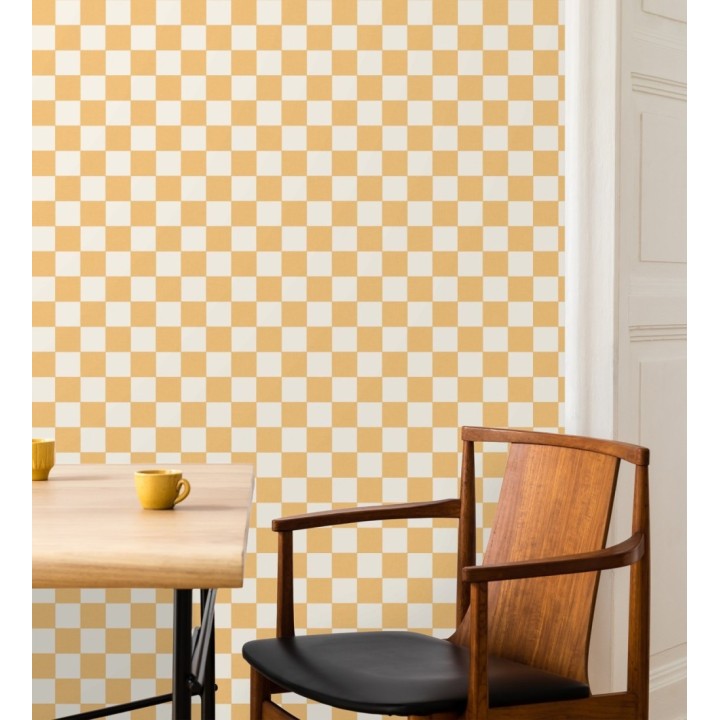 Papel pintado cuadros vichy ocre retro chic - Niger Squared 684607