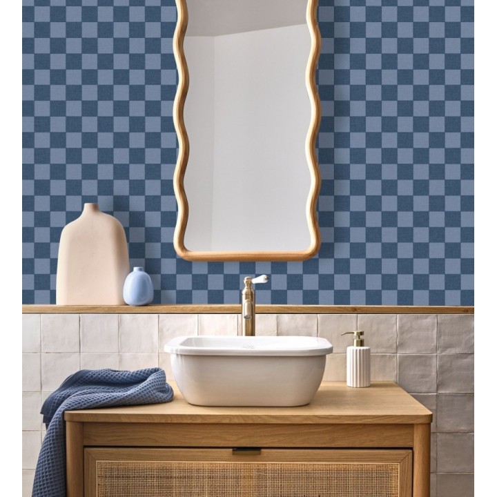 Papel pintado cuadros vichy azul retro chic - Niger Squared 684608