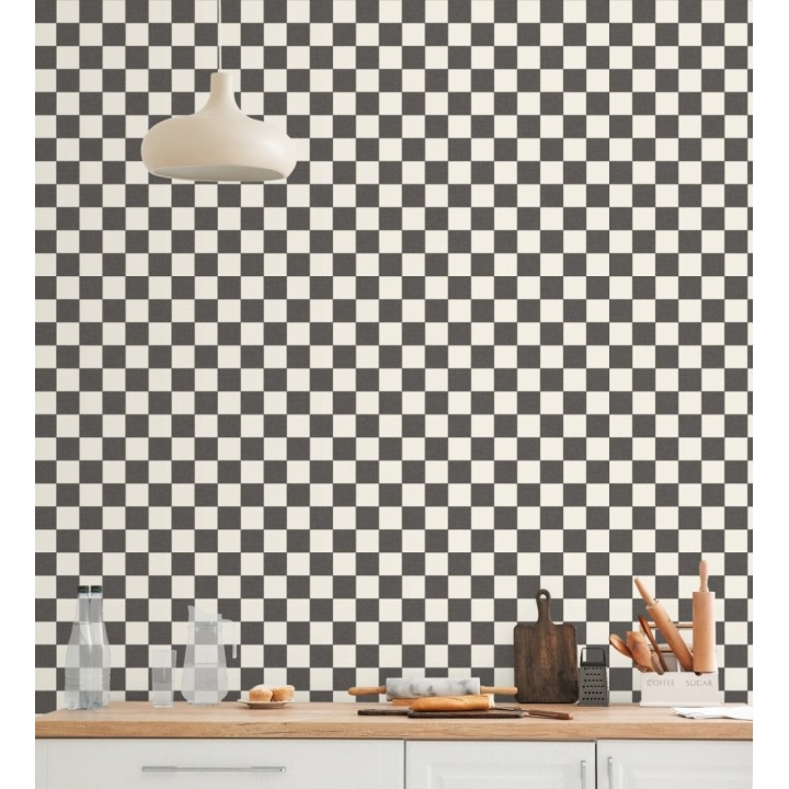 Papel pintado cuadros vichy negro retro chic - Niger Squared 684611