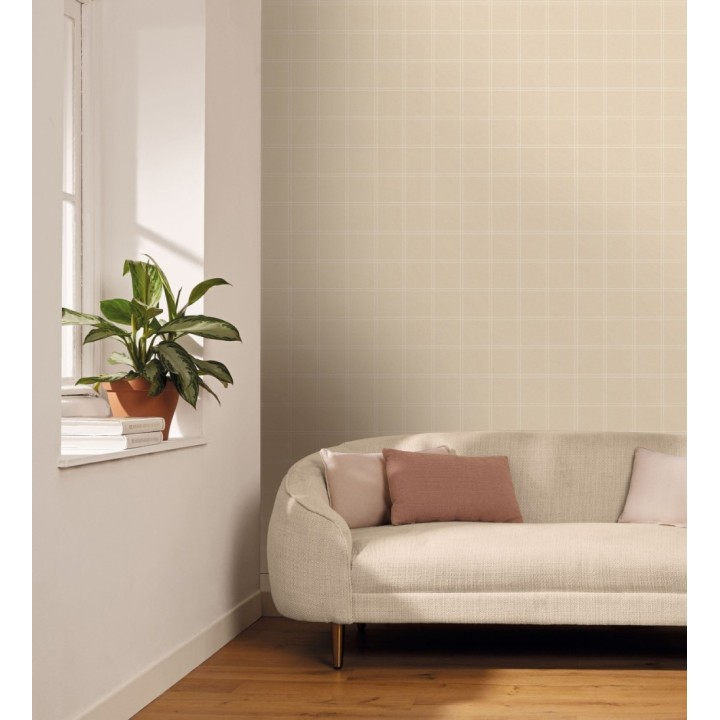 Papel pintado cuadros beige textura lino sutil - Wellington Grid 684612