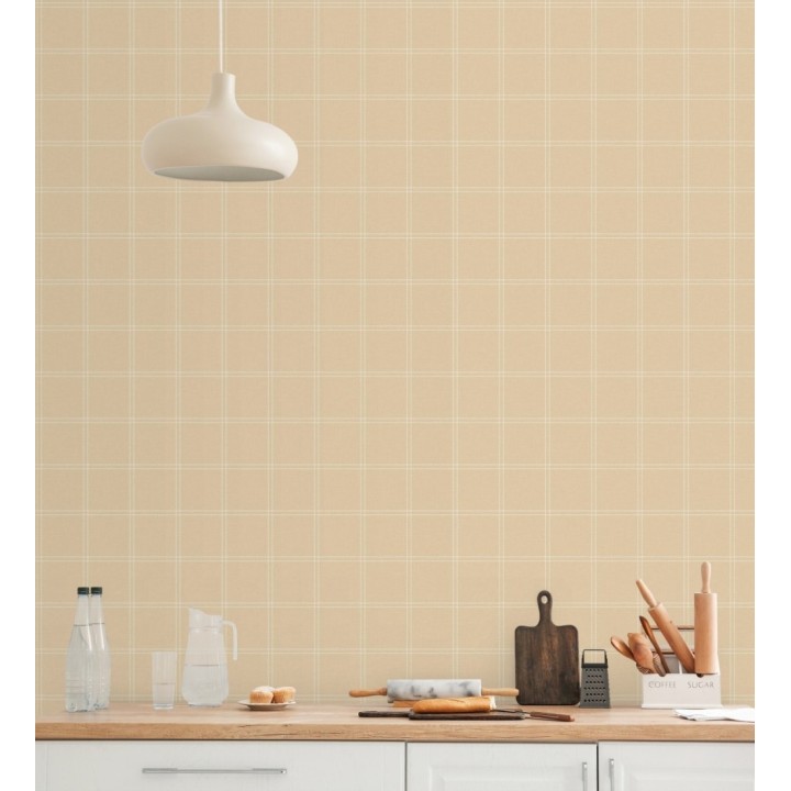 Papel pintado cuadros beige textura lino sutil - Wellington Grid 684612