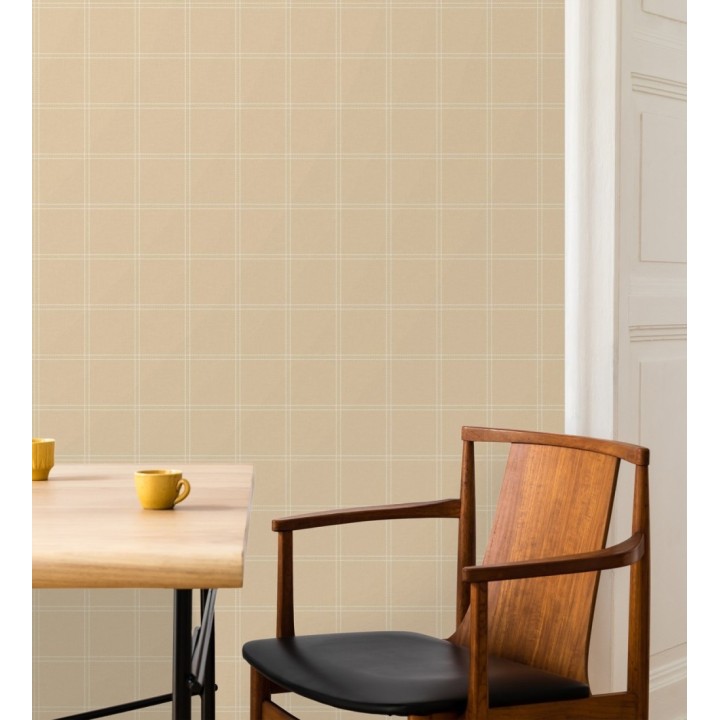 Papel pintado cuadros beige textura lino sutil - Wellington Grid 684612