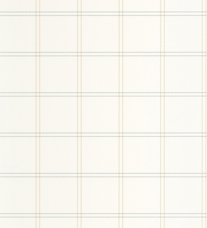 Papel pintado cuadros azul y ocre textura lino sutil fondo blanco roto - Wellington Grid 684613