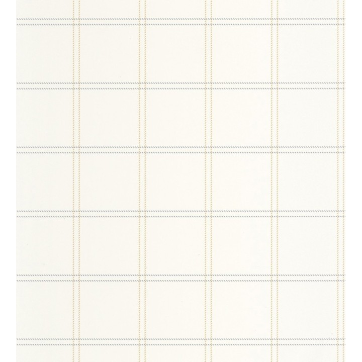 Papel pintado cuadros azul y ocre textura lino sutil fondo blanco roto - Wellington Grid 684613
