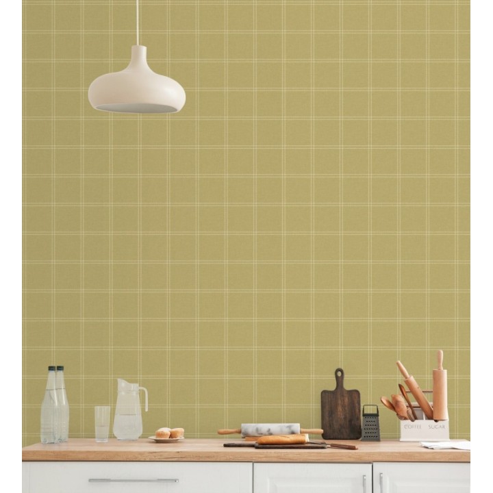 Papel pintado cuadros verde oliva textura lino sutil - Wellington Grid 684615