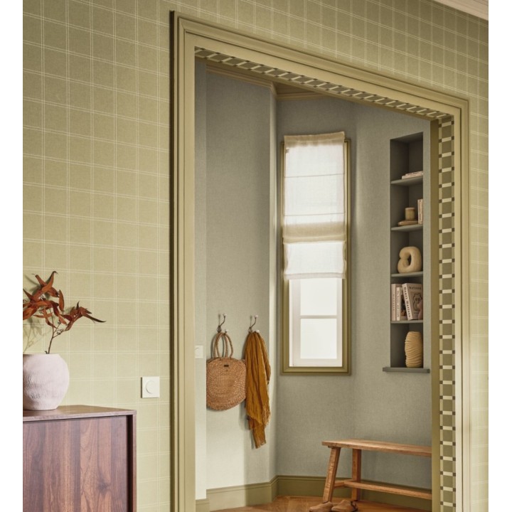 Papel pintado cuadros verde oliva textura lino sutil - Wellington Grid 684615