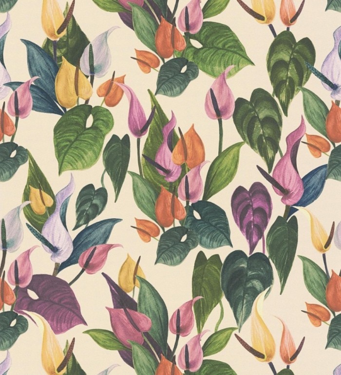 Papel pintado flores de anturio exóticas fondo crema - Panama Vibe 684619