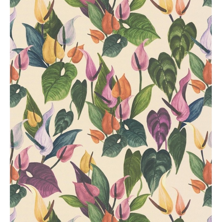 Papel pintado flores de anturio exóticas fondo crema - Panama Vibe 684619