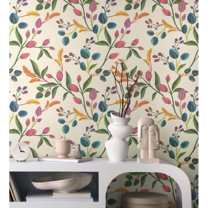 Papel pintado botánico vintage texturizado - Giverny Verdant 684621