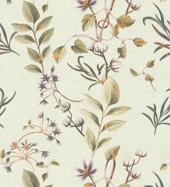 Papel pintado botánico de hojas verde y flores violeta - Elysian Opulent 684623