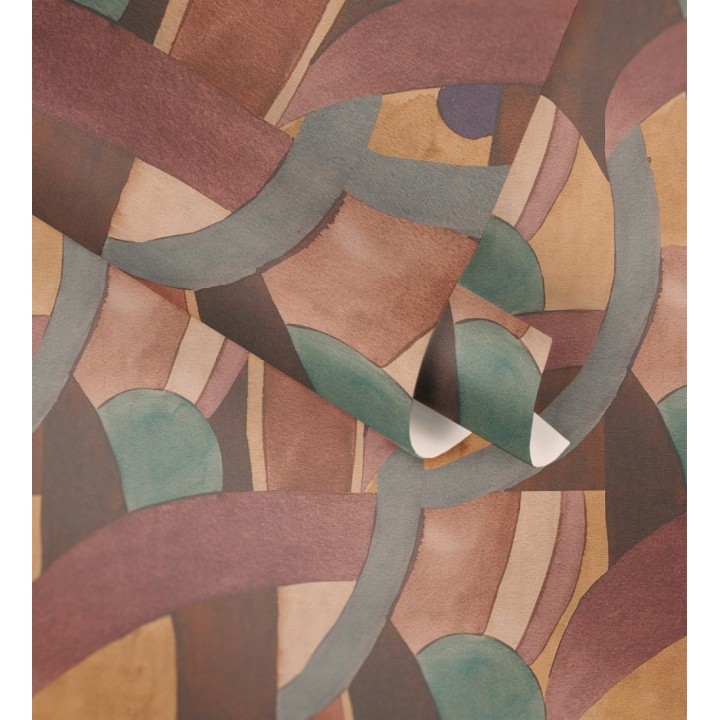 Papel pintado abstracto de ondas orgánicas estilo Mid Century - Zaha Sinuous 684625