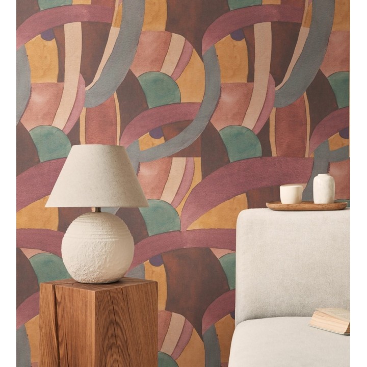 Papel pintado abstracto de ondas orgánicas estilo Mid Century - Zaha Sinuous 684625