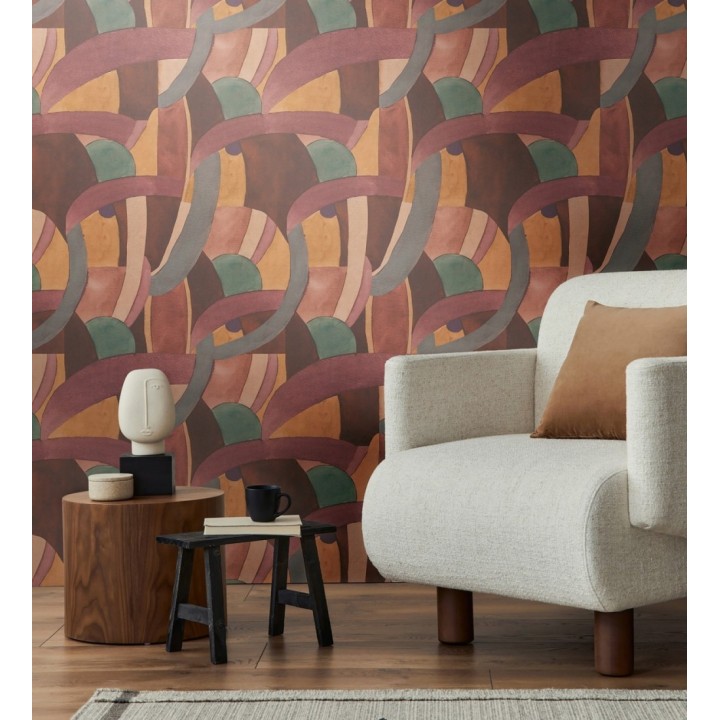 Papel pintado abstracto de ondas orgánicas estilo Mid Century - Zaha Sinuous 684625