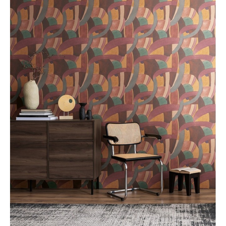 Papel pintado abstracto de ondas orgánicas estilo Mid Century - Zaha Sinuous 684625