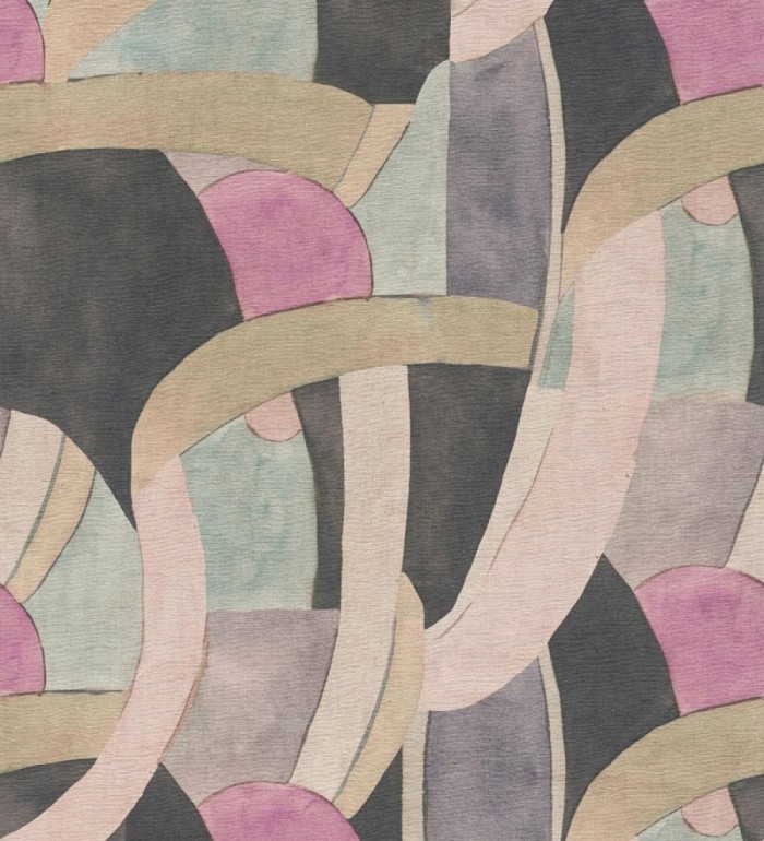 Papel pintado abstracto de ondas orgánicas estilo Mid Century - Zaha Sinuous 684626