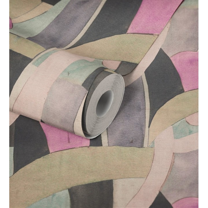 Papel pintado abstracto de ondas orgánicas estilo Mid Century - Zaha Sinuous 684626