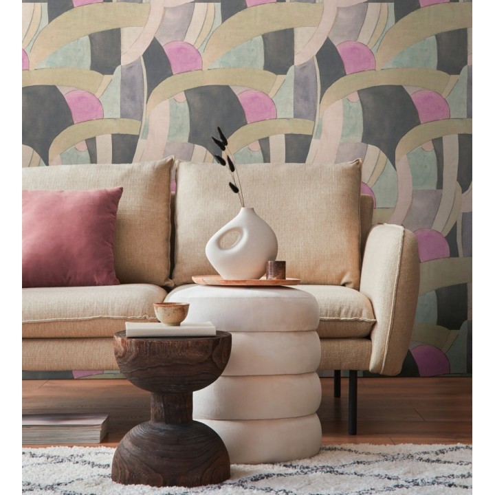 Papel pintado abstracto de ondas orgánicas estilo Mid Century - Zaha Sinuous 684626