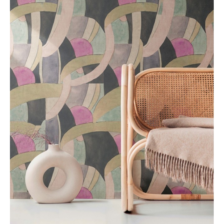 Papel pintado abstracto de ondas orgánicas estilo Mid Century - Zaha Sinuous 684626