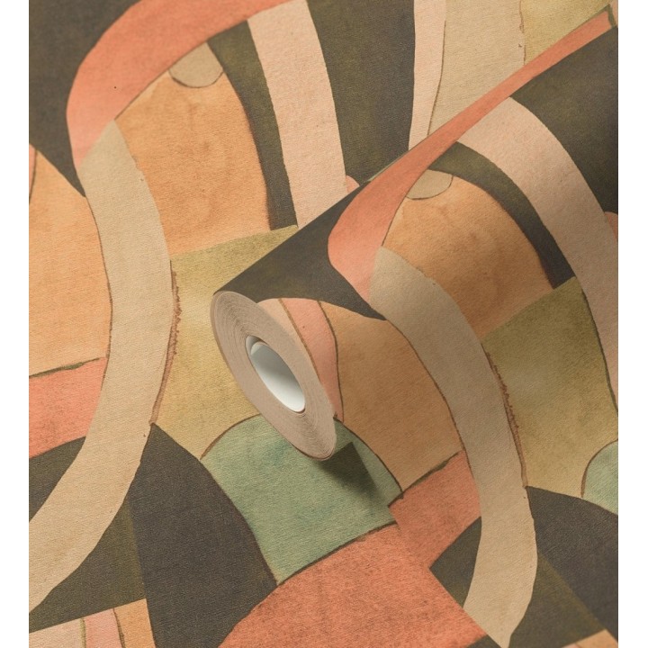 Papel pintado abstracto de ondas orgánicas estilo Mid Century - Zaha Sinuous 684627