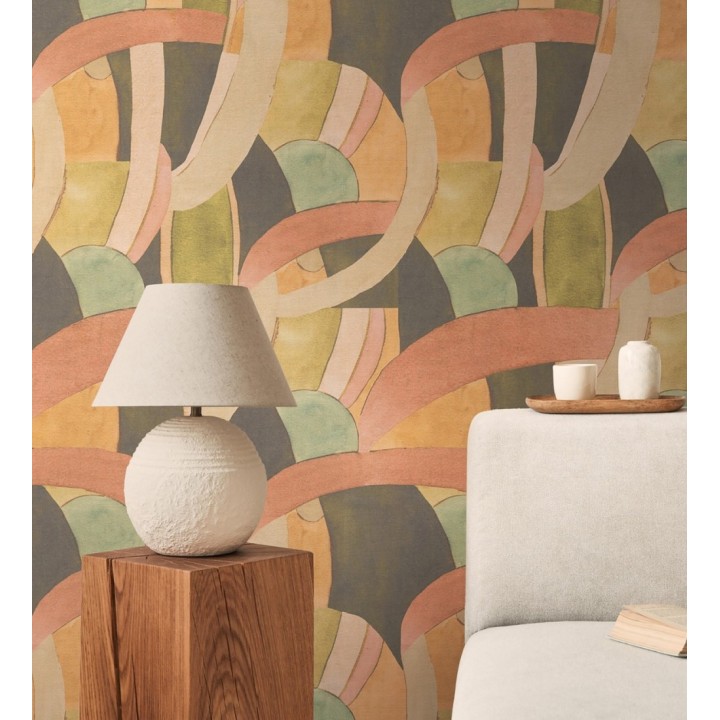 Papel pintado abstracto de ondas orgánicas estilo Mid Century - Zaha Sinuous 684627