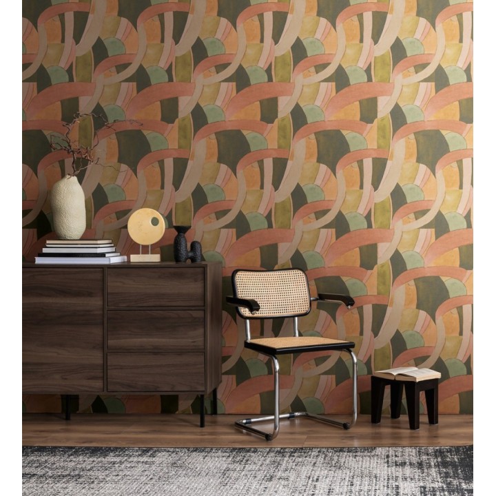 Papel pintado abstracto de ondas orgánicas estilo Mid Century - Zaha Sinuous 684627